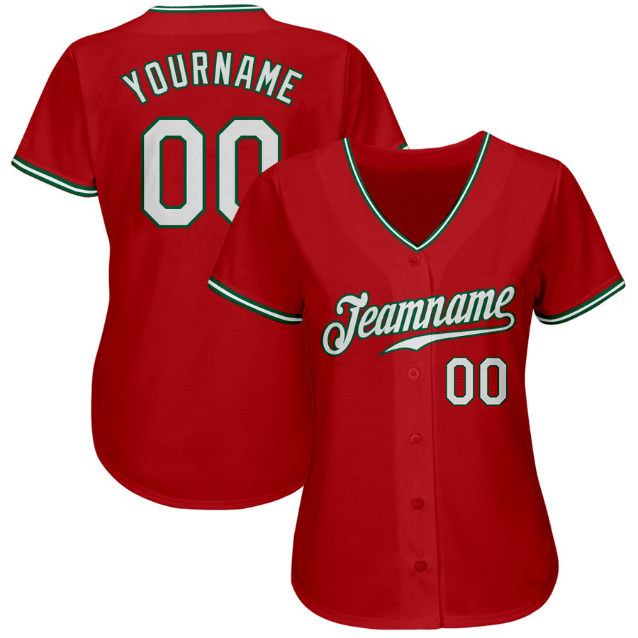 Custom Red White-Kelly Green Authentic Baseball Jersey