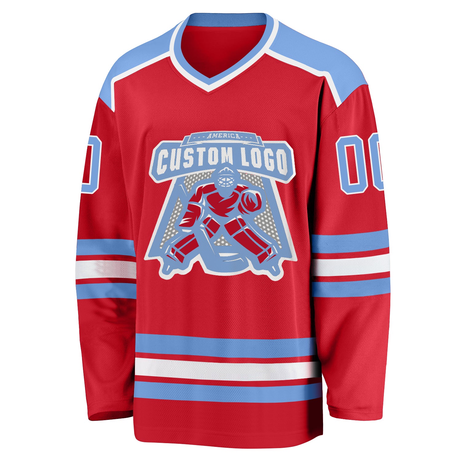 Custom Light Blue Hockey Jersey White-Red - FansIdea