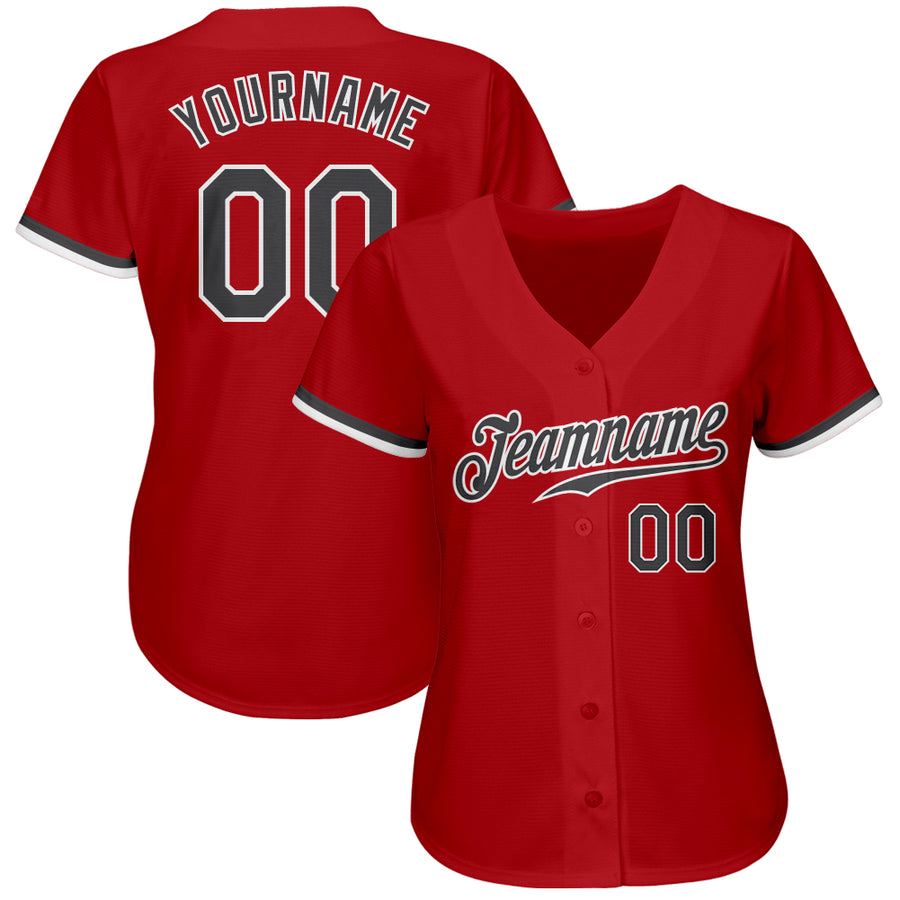 Custom Red Steel Gray-White Authentic Baseball Jersey