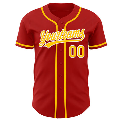 Custom Red Gold-White Authentic Baseball Jersey