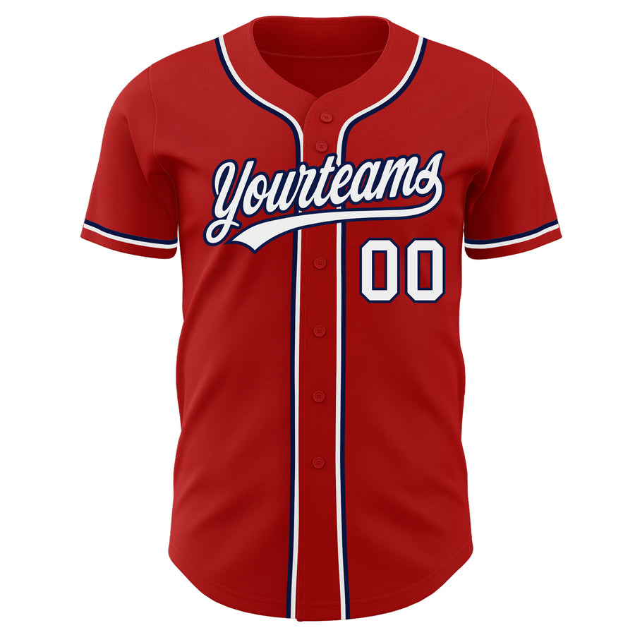 Custom Red White-Navy Authentic Baseball Jersey