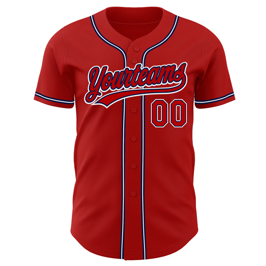 Custom Red Red-Navy Authentic Baseball Jersey