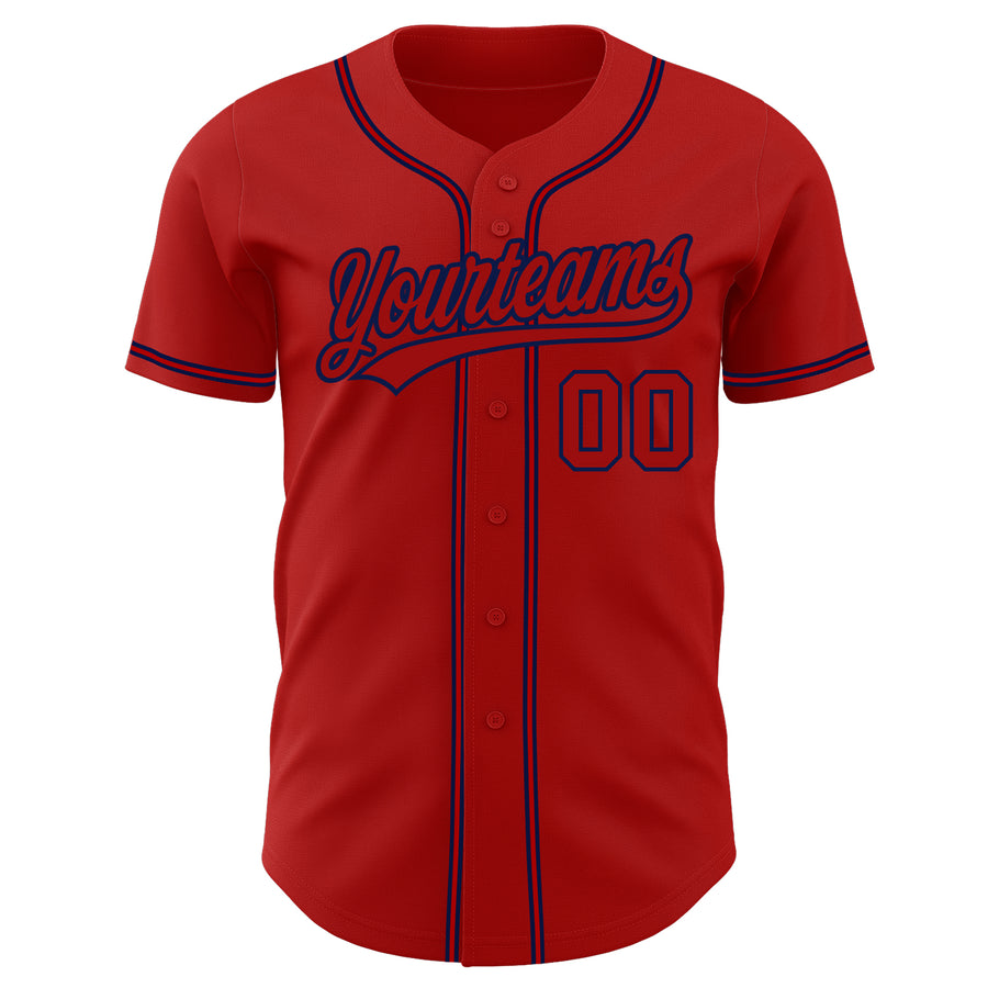 Custom Red Red-Navy Authentic Baseball Jersey