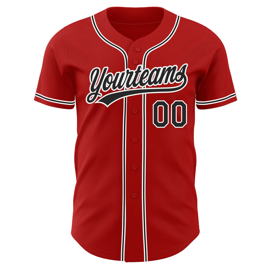 Custom Red Black-White Authentic Baseball Jersey