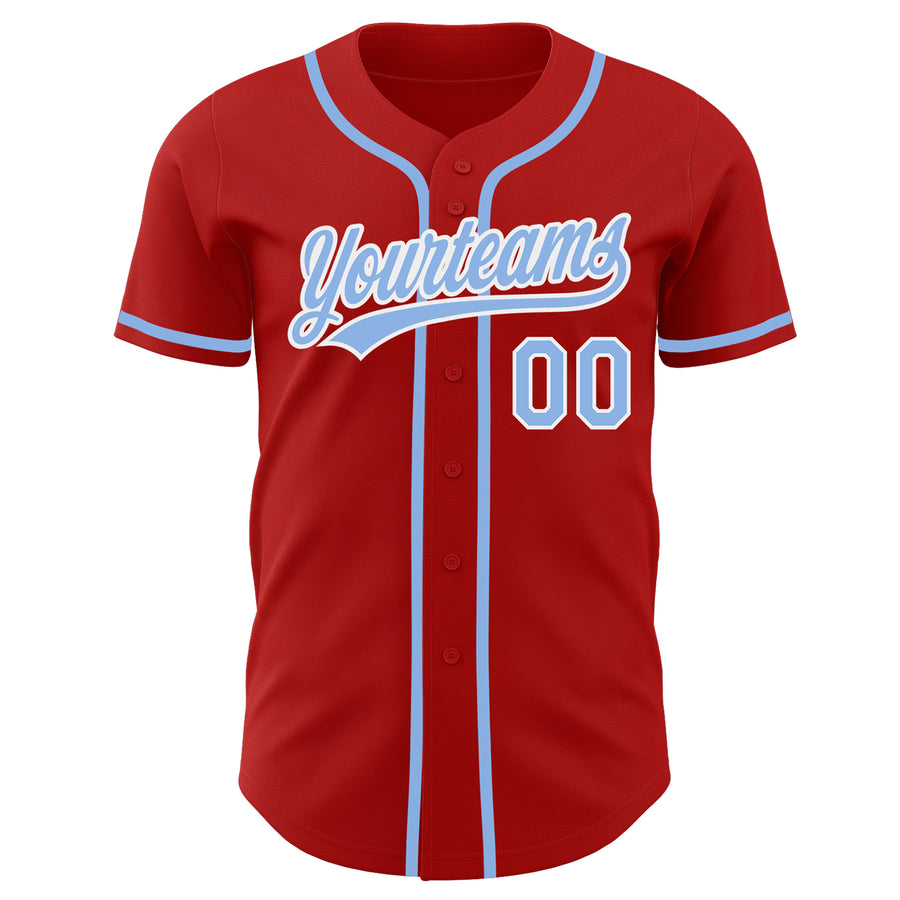 Custom Red Light Blue-White Authentic Baseball Jersey