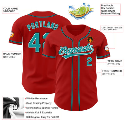 Custom Red Teal-Black Authentic Baseball Jersey