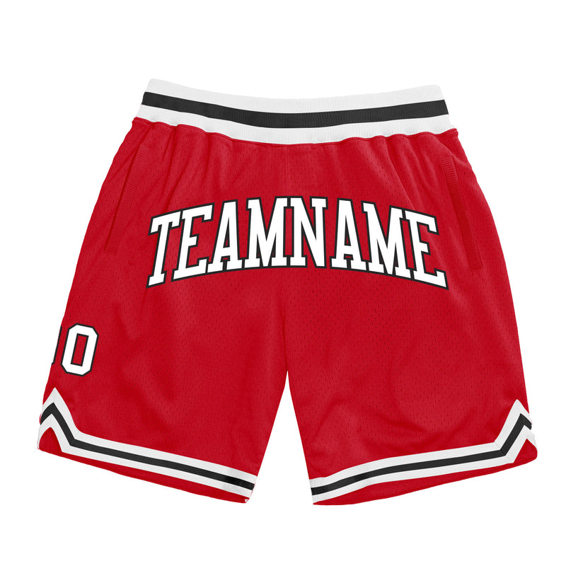 Custom Red Basketball Shorts White-Black Authentic Throwback - FansIdea