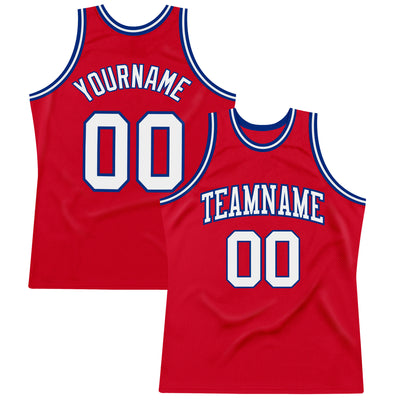 Custom Red White-Royal Authentic Throwback Basketball Jersey