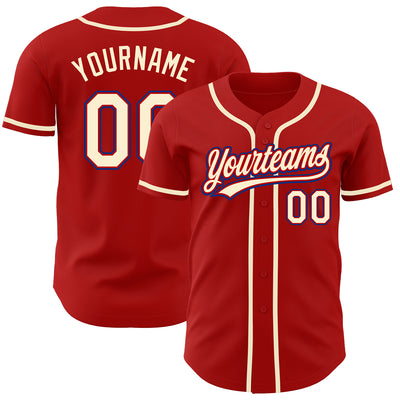 Custom Red Cream-Royal Authentic Baseball Jersey