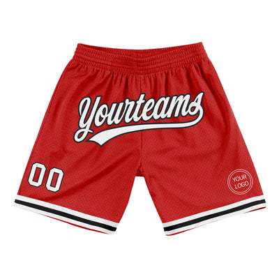 Custom Red White-Black Authentic Throwback Basketball Shorts