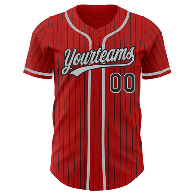 Custom Red Black Pinstripe Gray Authentic Baseball Jersey