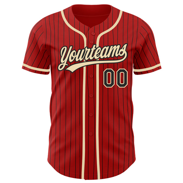 Cheap Custom Cream Red Pinstripe Red-Black Authentic Baseball