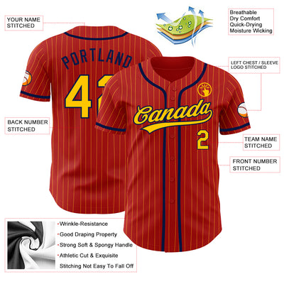 Custom Red Yellow Pinstripe Navy Authentic Baseball Jersey