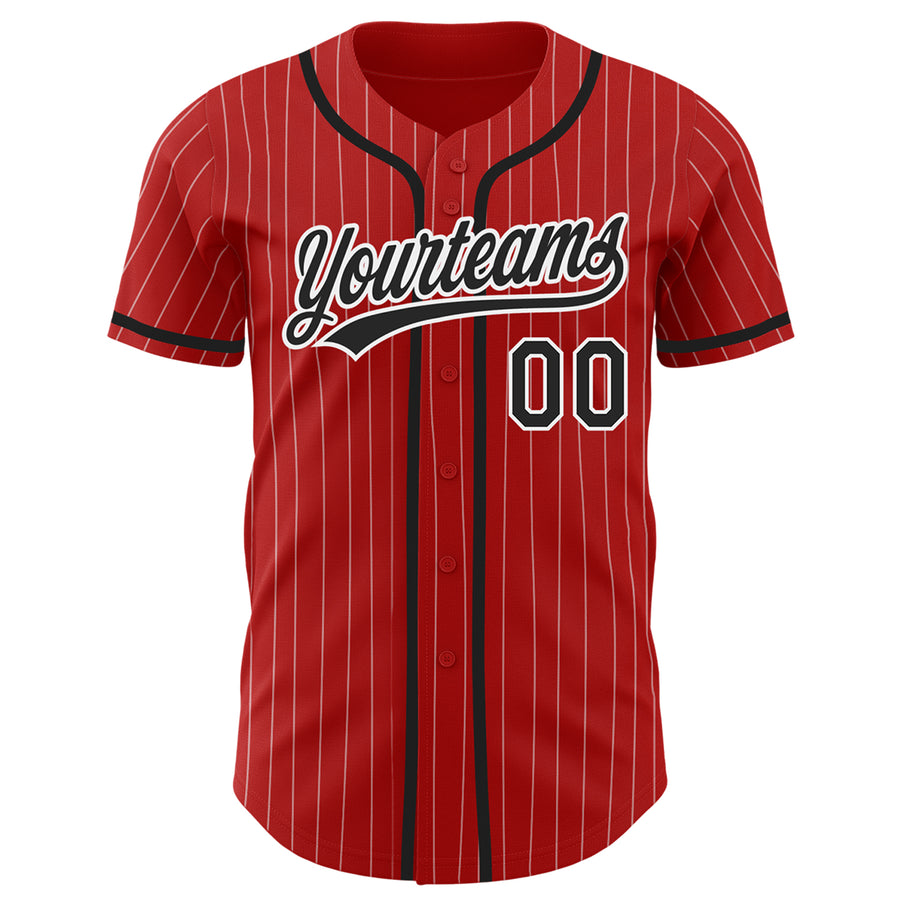 Custom Red White Pinstripe Black Authentic Baseball Jersey