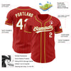 Custom Red White Pinstripe Old Gold Authentic Baseball Jersey