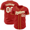 Custom Red White Pinstripe Old Gold Authentic Baseball Jersey