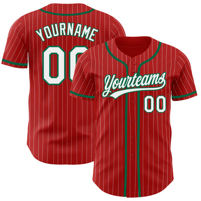 Custom Red White Pinstripe Kelly Green Authentic Baseball Jersey