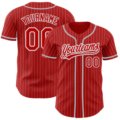 Custom Red White Pinstripe Gray Authentic Baseball Jersey