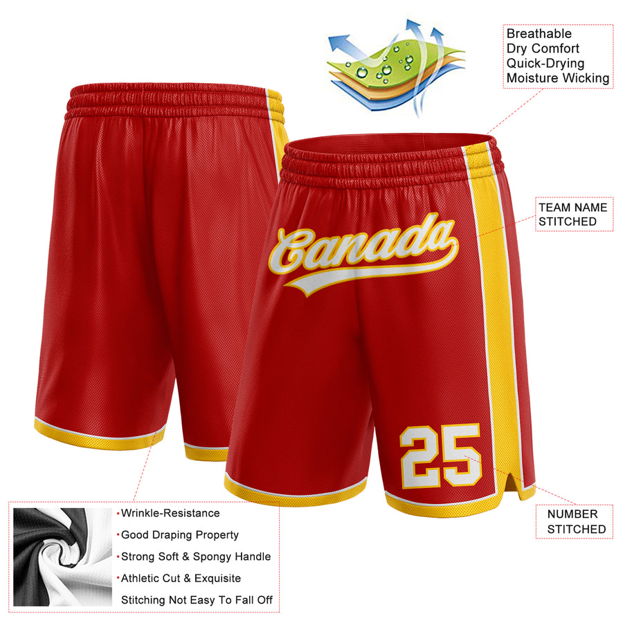 Custom Red White-Yellow Authentic Basketball Shorts