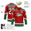 Custom Red White-Kelly Green Hockey Lace Neck Jersey