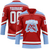 Custom Red White-Light Blue Hockey Lace Neck Jersey