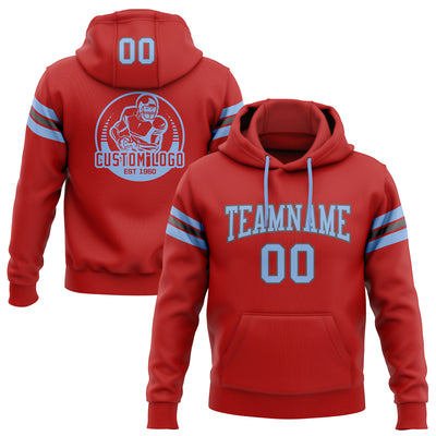 Custom Stitched Red Light Blue-Steel Gray Football Pullover Sweatshirt Hoodie