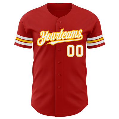 Custom Red White-Gold Authentic Baseball Jersey