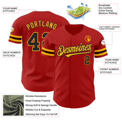 Custom Red Black-Gold Authentic Baseball Jersey