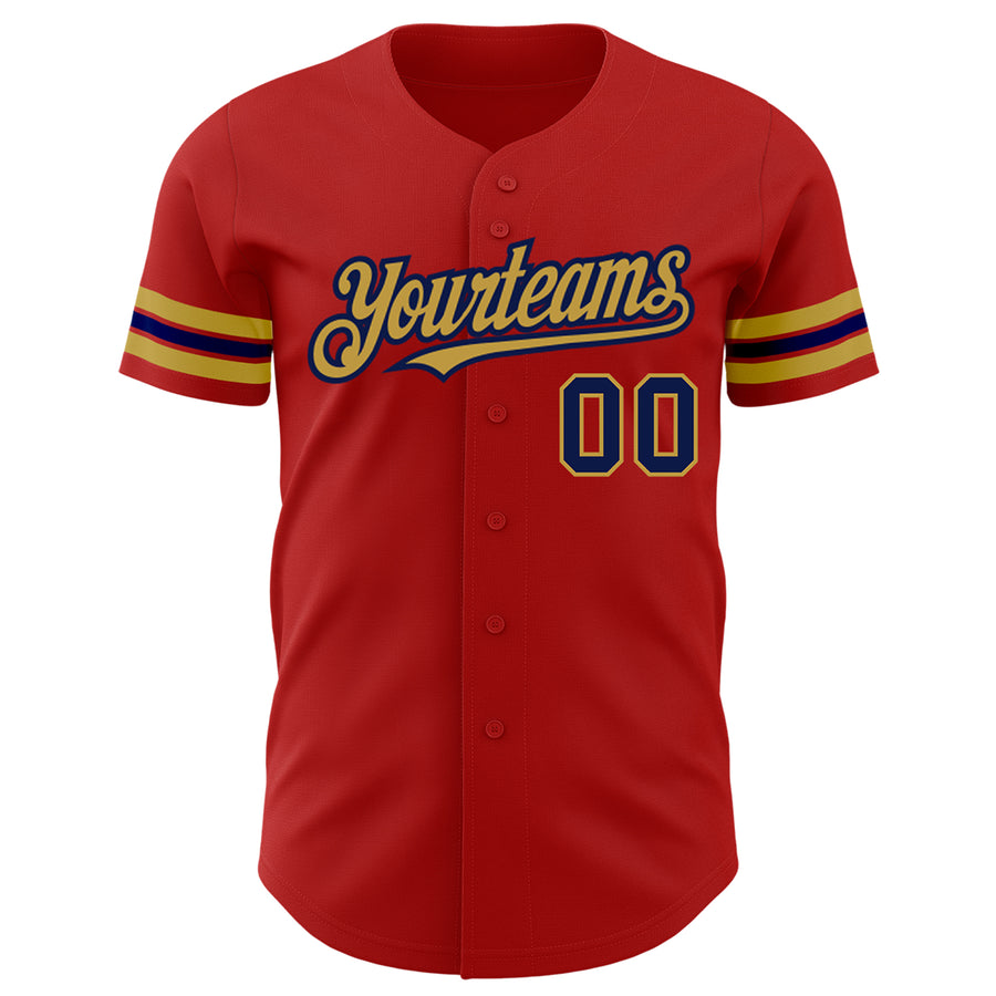 Custom Red Navy-Old Gold Authentic Baseball Jersey