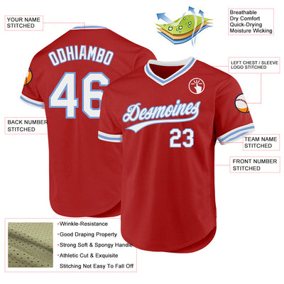 Custom Red White-Light Blue Authentic Throwback Baseball Jersey