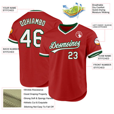 Custom Red White-Green Authentic Throwback Baseball Jersey