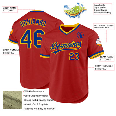 Custom Red Royal-Gold Authentic Throwback Baseball Jersey