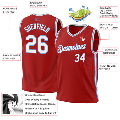 Custom Red White-Light Blue Authentic Throwback Basketball Jersey