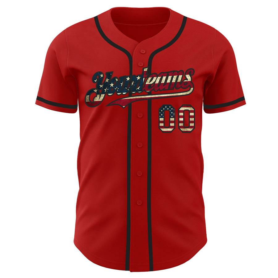 Custom Red Vintage USA Flag-Black Authentic Baseball Jersey