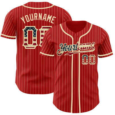 Custom Red Cream Pinstripe Vintage USA Flag Authentic Baseball Jersey