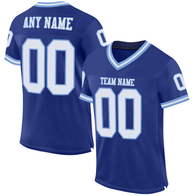 Custom Royal White-Light Blue Mesh Authentic Throwback Football Jersey