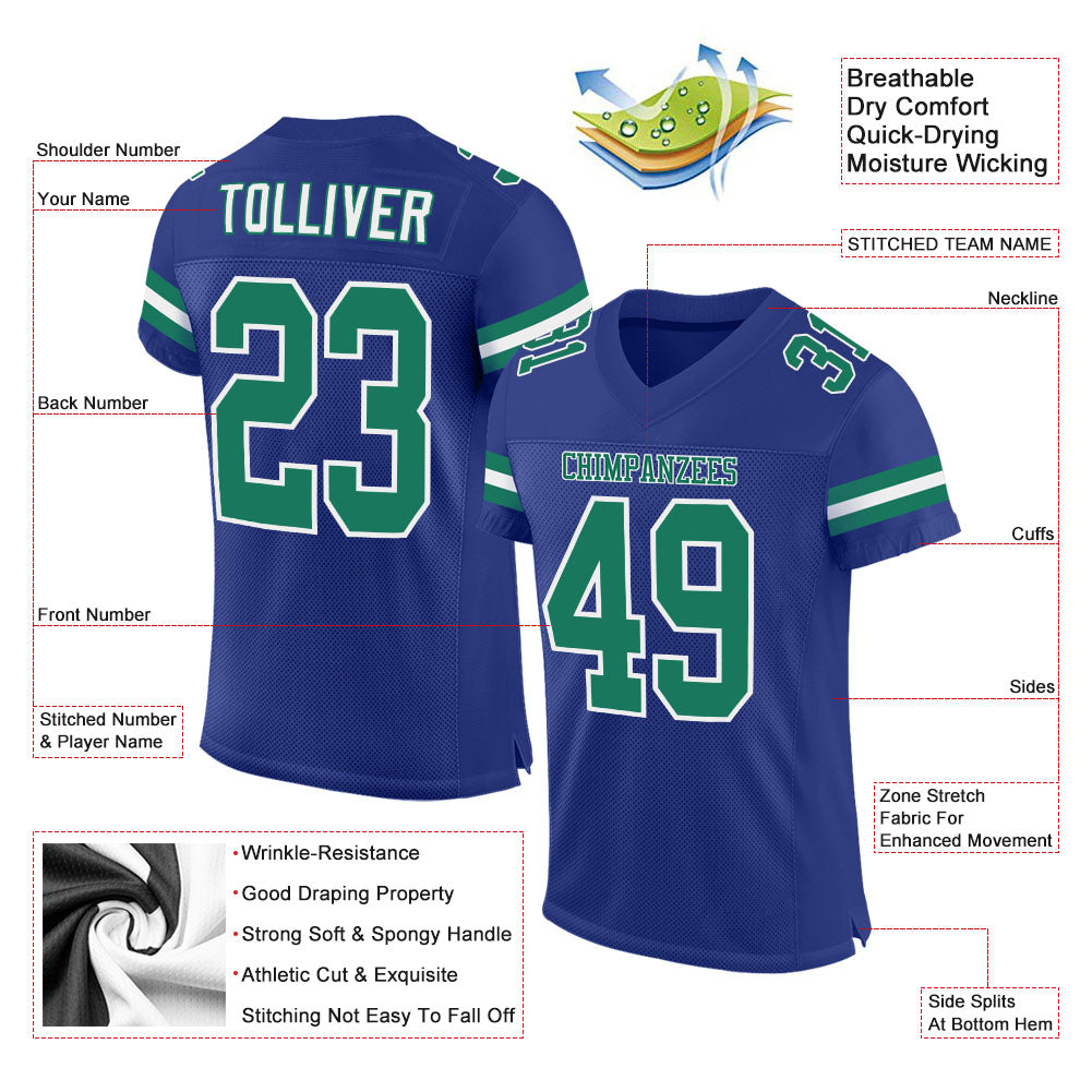 Custom Royal Kelly Green-White Mesh Authentic Football Jersey