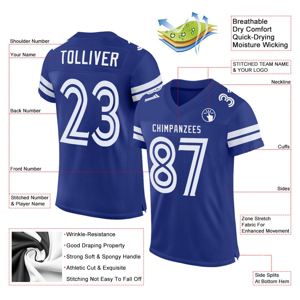 Custom Royal White Mesh Authentic Football Jersey