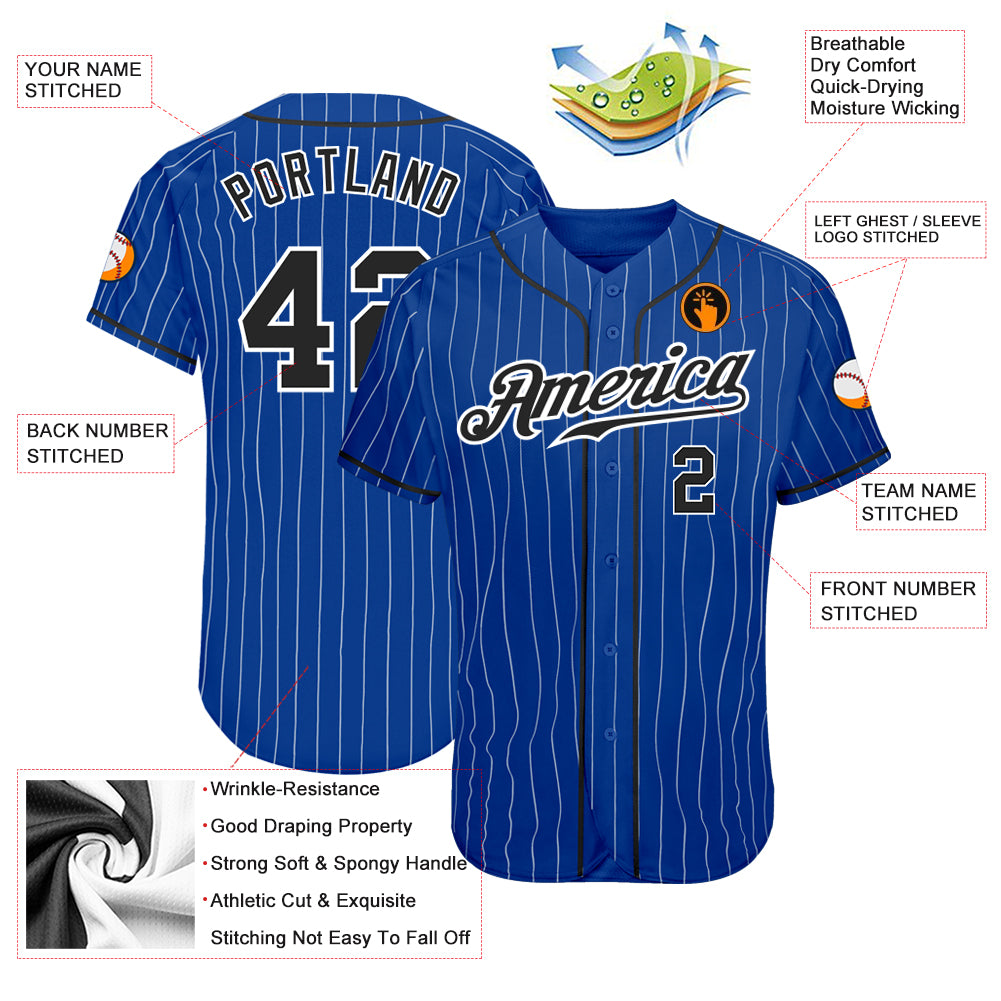 Custom Royal White Pinstripe Black-White Authentic Baseball Jersey