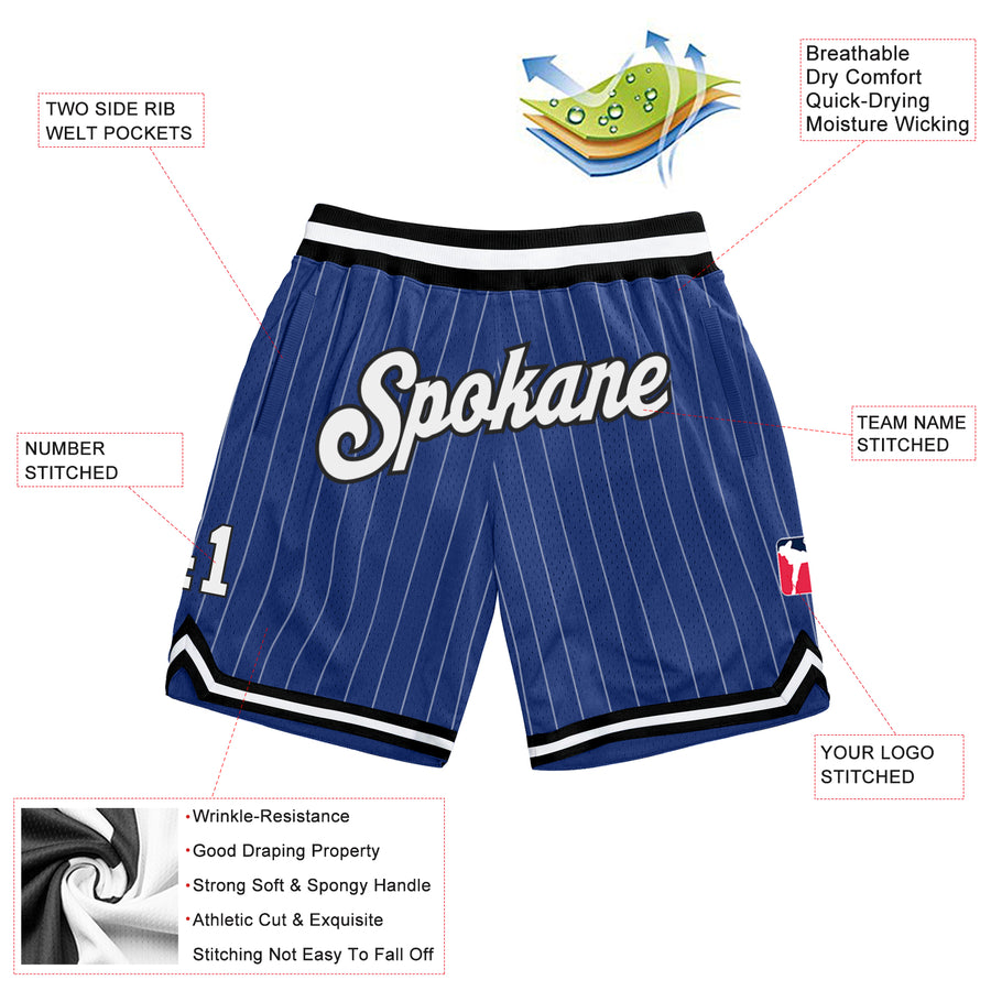 Custom Royal White Pinstripe White-Black Authentic Basketball Shorts