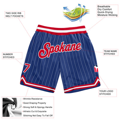 Custom Royal White Pinstripe Red-White Authentic Basketball Shorts