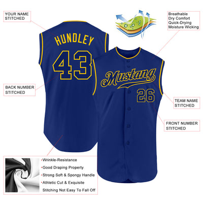 Custom Royal Royal-Gold Authentic Sleeveless Baseball Jersey