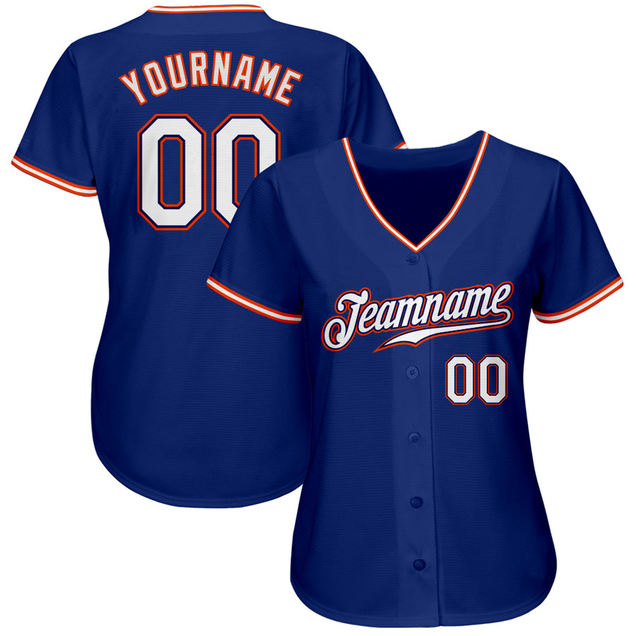 Custom Royal White-Orange Authentic Baseball Jersey