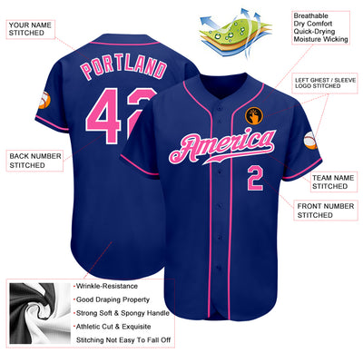 Custom Royal Pink-White Authentic Baseball Jersey