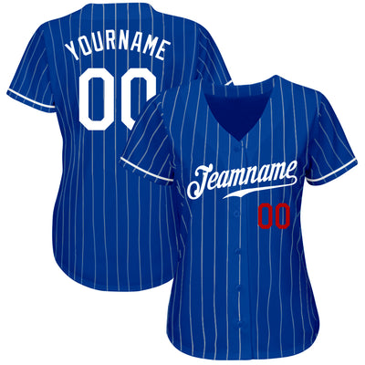 Custom Royal White Pinstripe White-Red Authentic Baseball Jersey