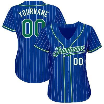 Custom Royal White Pinstripe Kelly Green-White Authentic Baseball Jersey