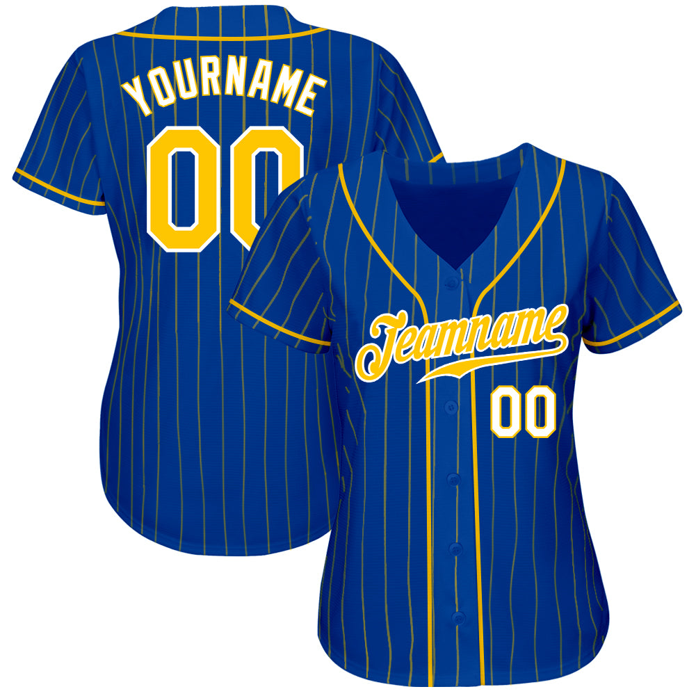 Custom Royal Gold Pinstripe Gold-White Authentic Baseball Jersey