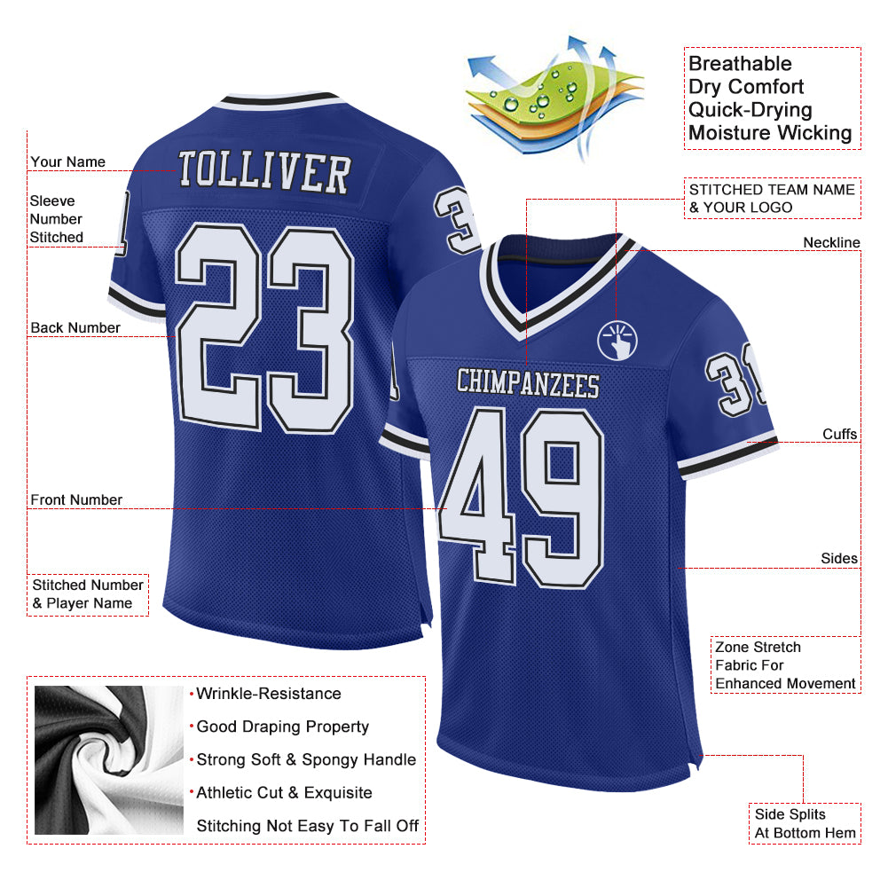 Custom Royal White-Black Mesh Authentic Throwback Football Jersey