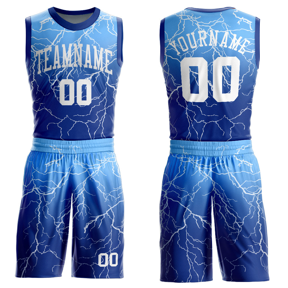 FANSIDEA Custom White Light Blue-Royal Authentic Split Fashion Basketball Jersey Youth Size:L