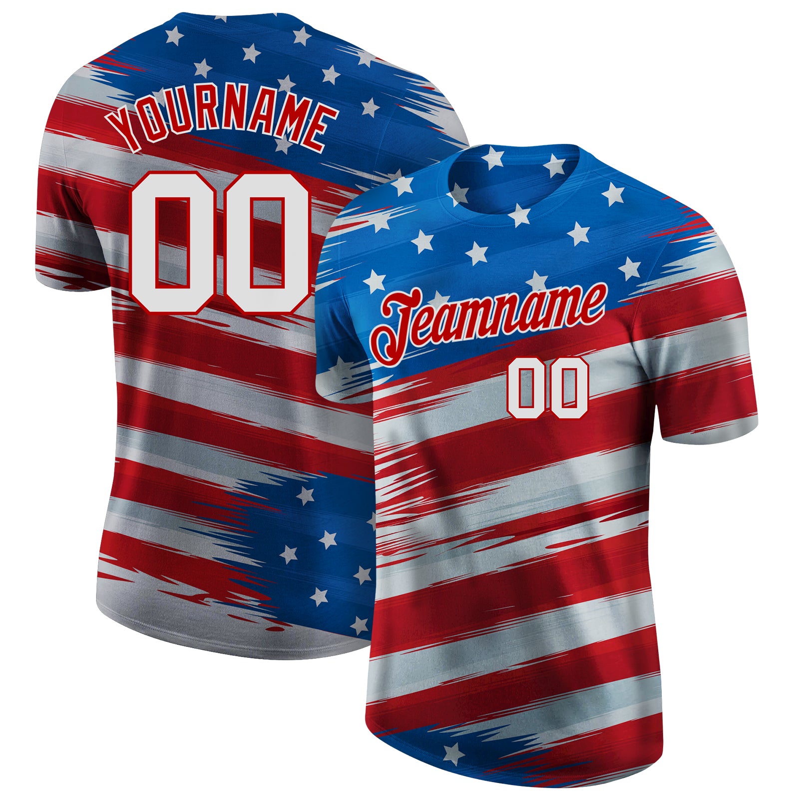 Custom Royal White-Red 3D American Flag Performance T-Shirt